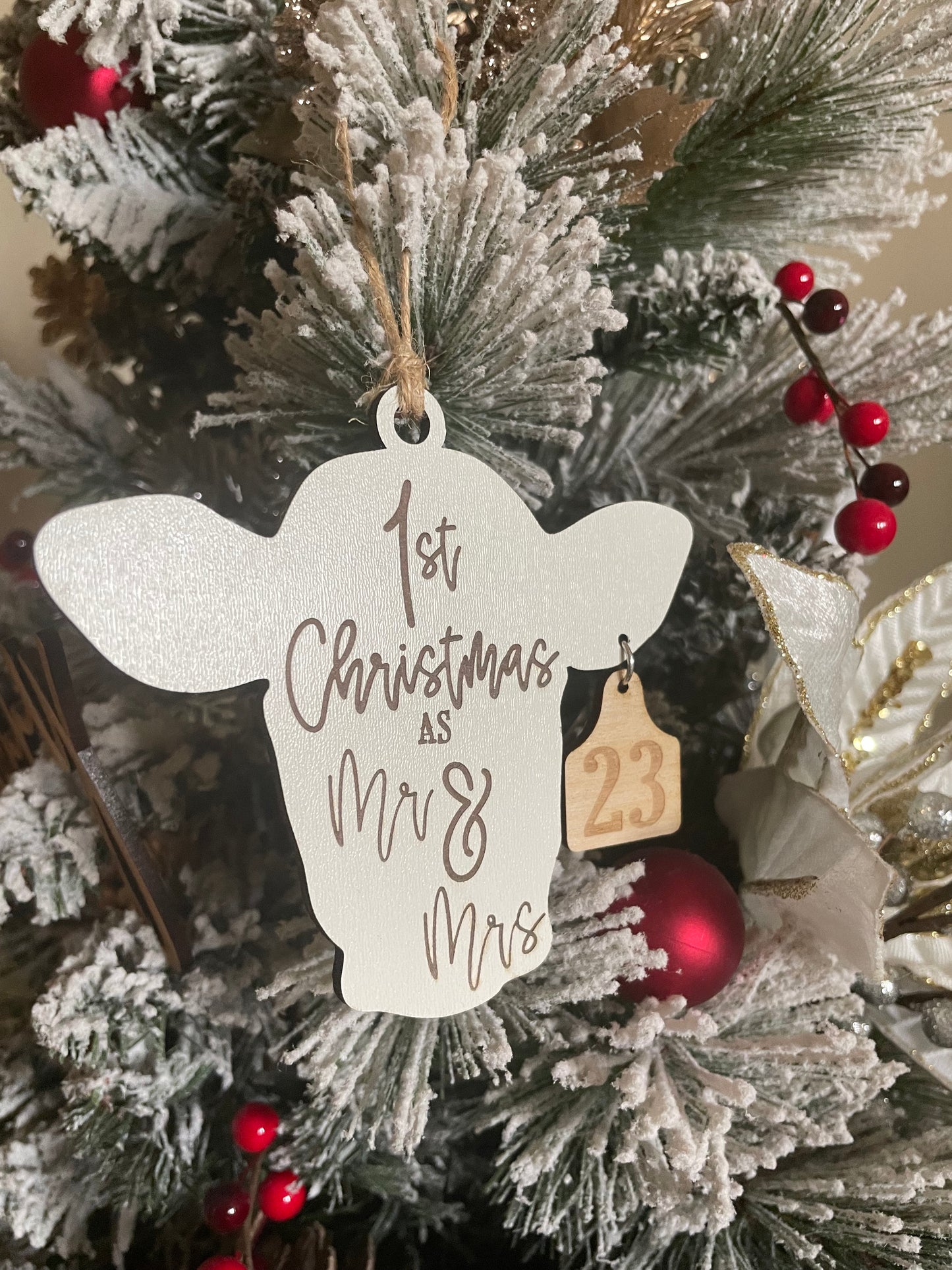First Christmas as Mr. & Mrs. Cow Head Ornament
