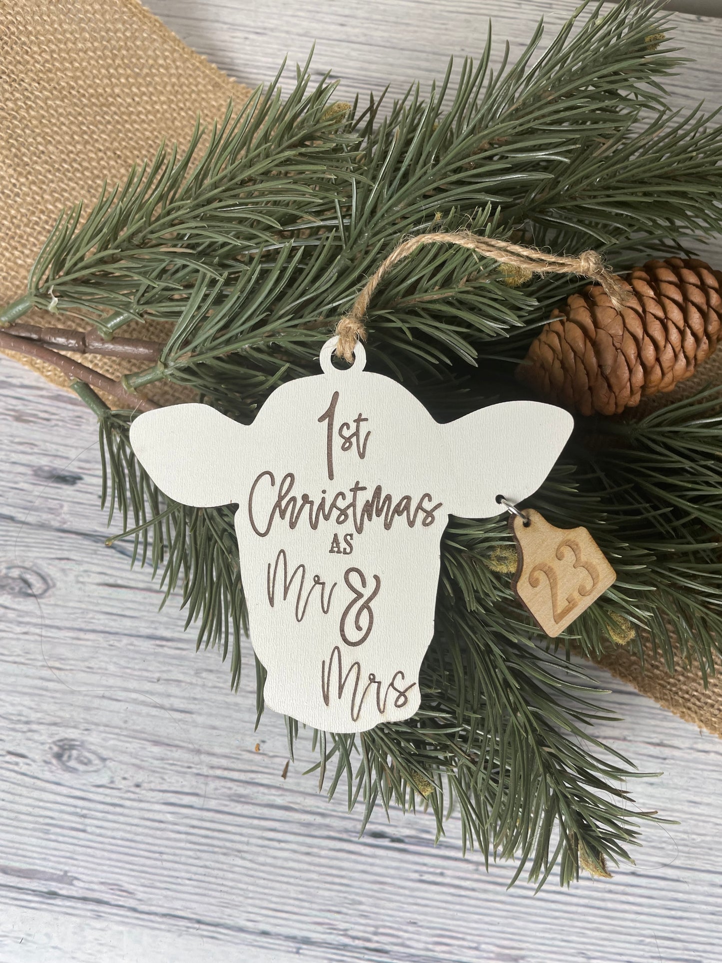 First Christmas as Mr. & Mrs. Cow Head Ornament