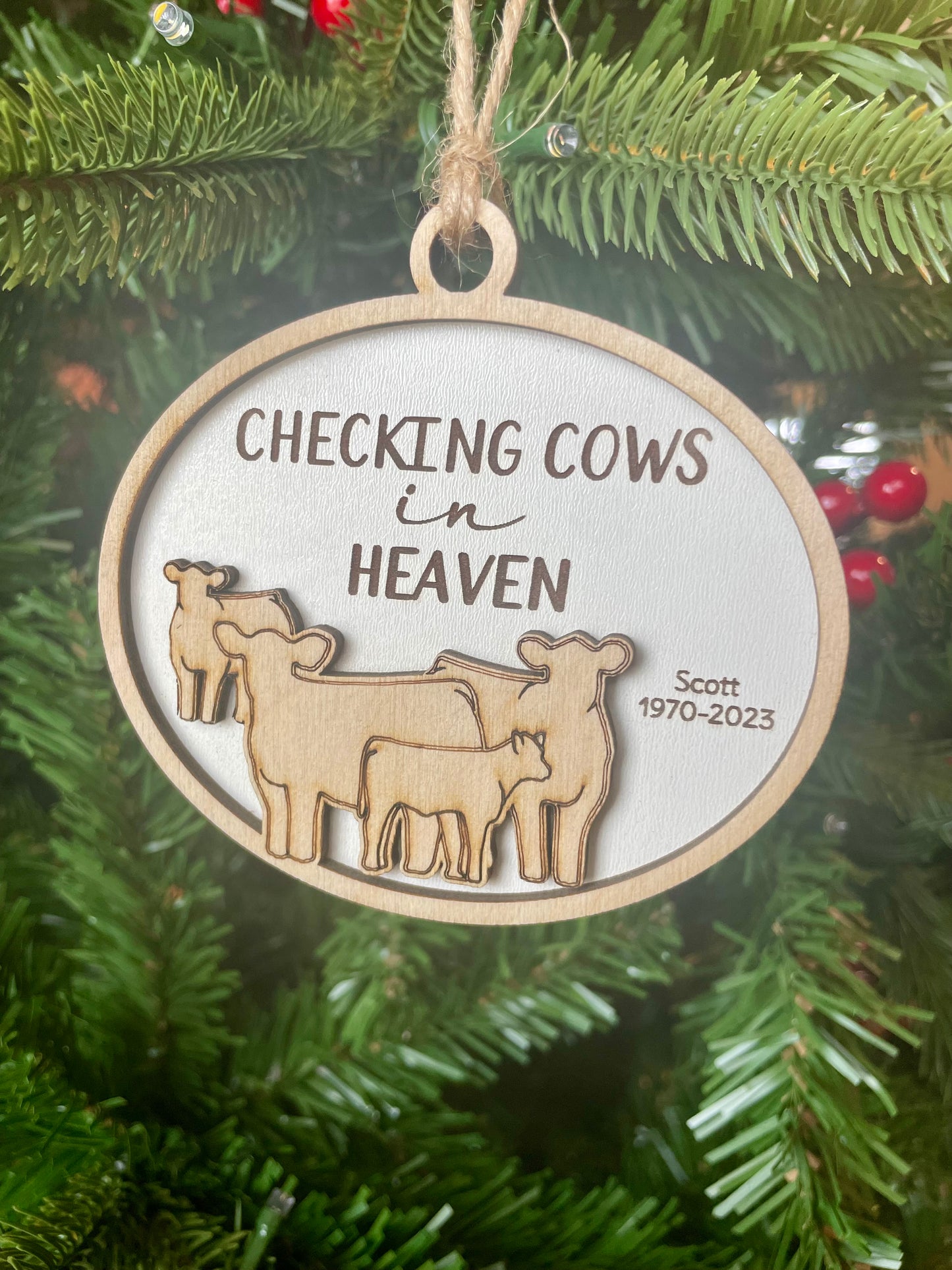 Checking Cows In Heaven Memorial Ornament