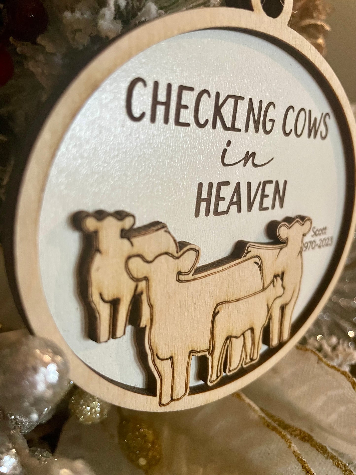 Checking Cows In Heaven Memorial Ornament