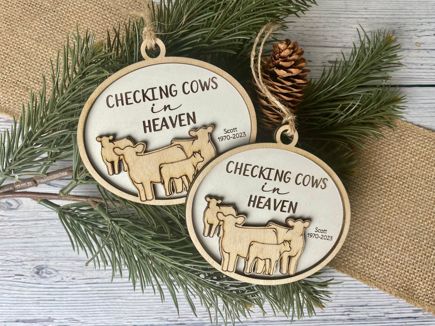 Checking Cows In Heaven Memorial Ornament