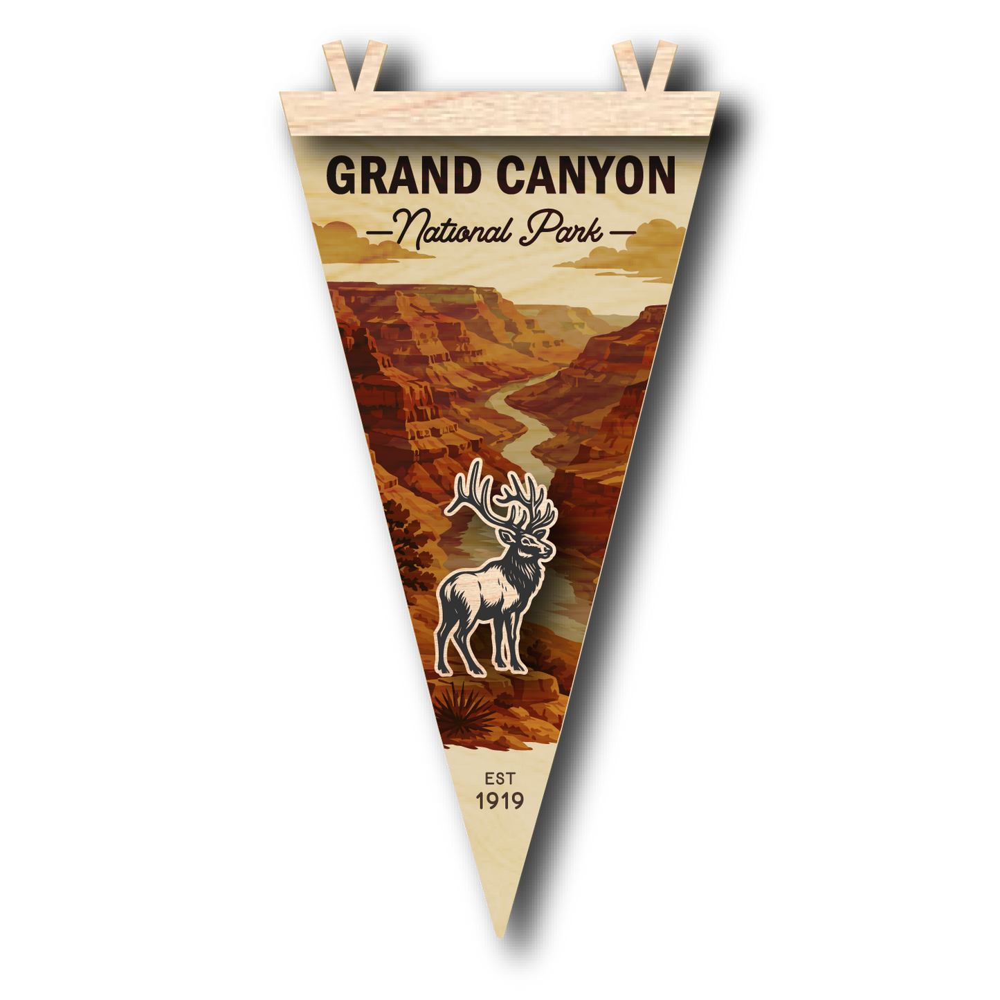 Grand Canyon Woden Pennant Magnet with Elk