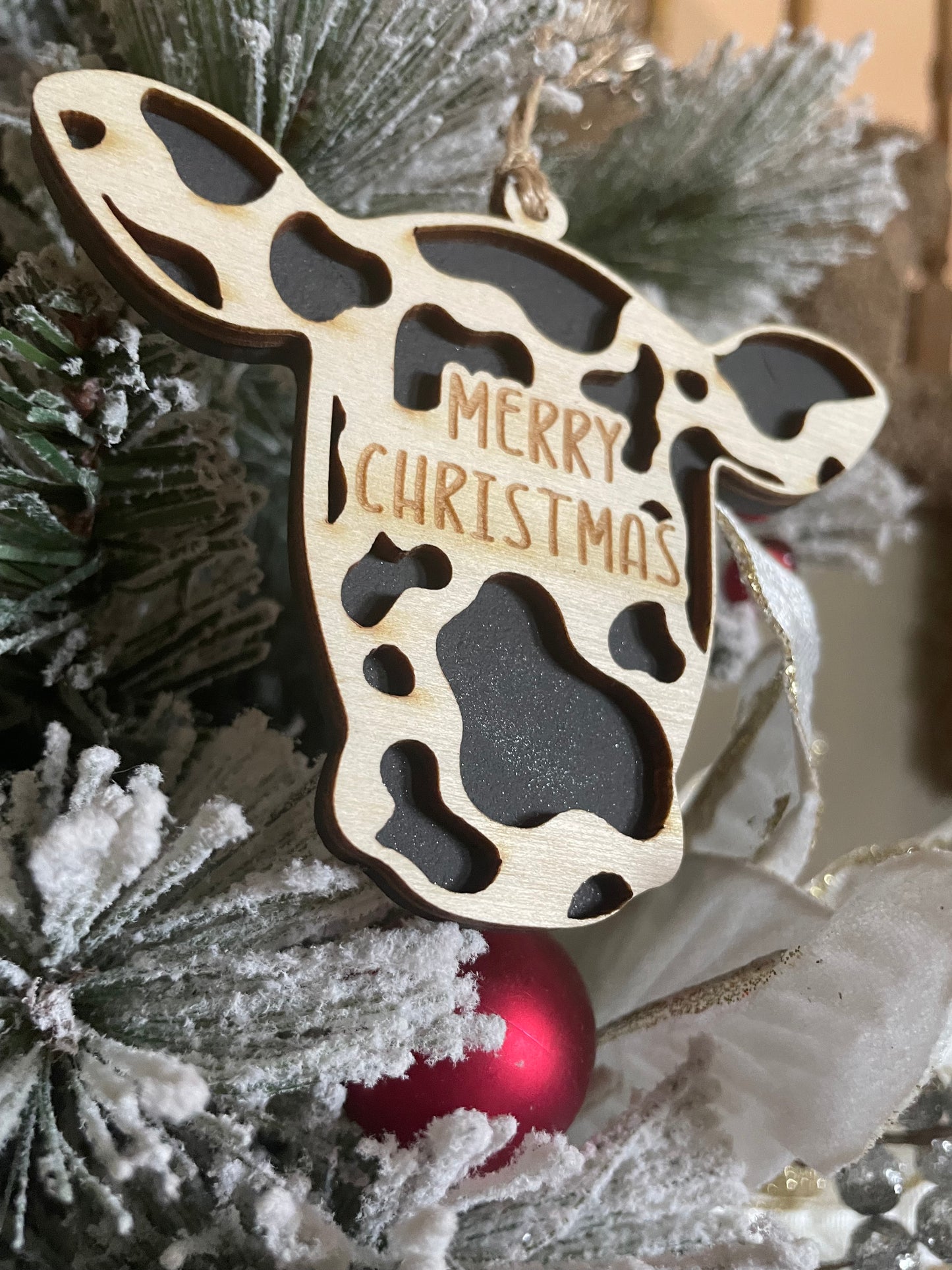 Merry Christmas Cow Ornament