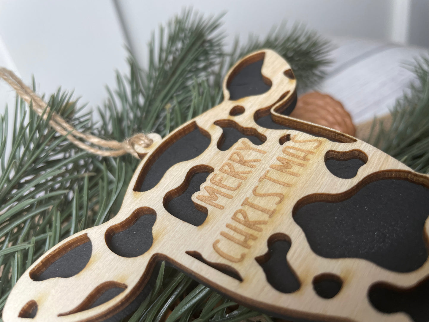 Merry Christmas Cow Ornament