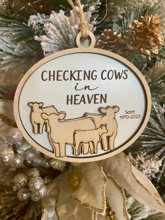 Checking Cows In Heaven Memorial Ornament
